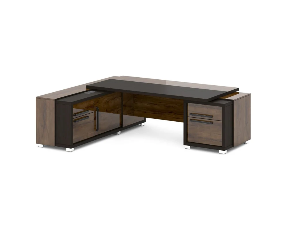 Стол с тумбой и греденцией (беспроводная зарядка, 2xUSB, розетка) 2470х2016х750 Грейс / Grace