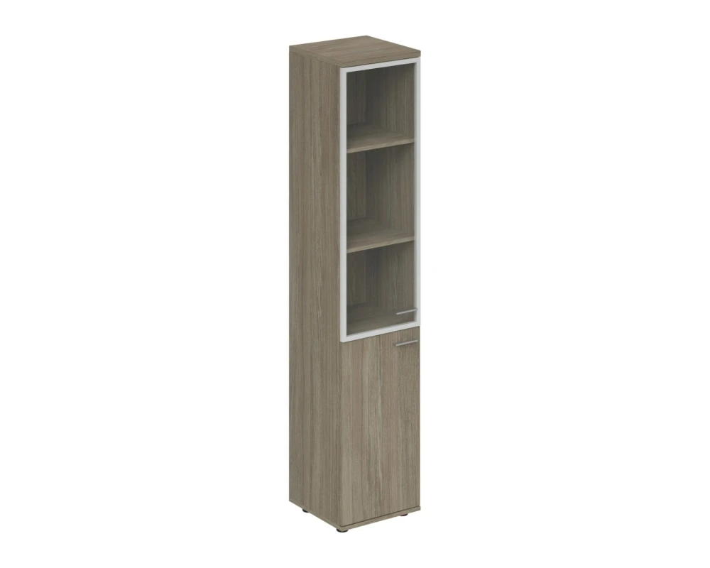 Шкаф высокий 400x400x1955 со стеклом, з.ст HDF, левый Винг / Wing Дуб темный